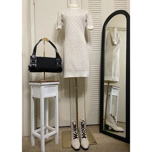 NWT Michael Kors Logo Jacquard Mock Neck Signature Dress - Picture 3 of 11